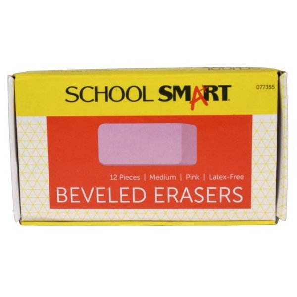 School Smart Beveled Block Erasers, Medium, Pink, Pack of 12 PK SS077355